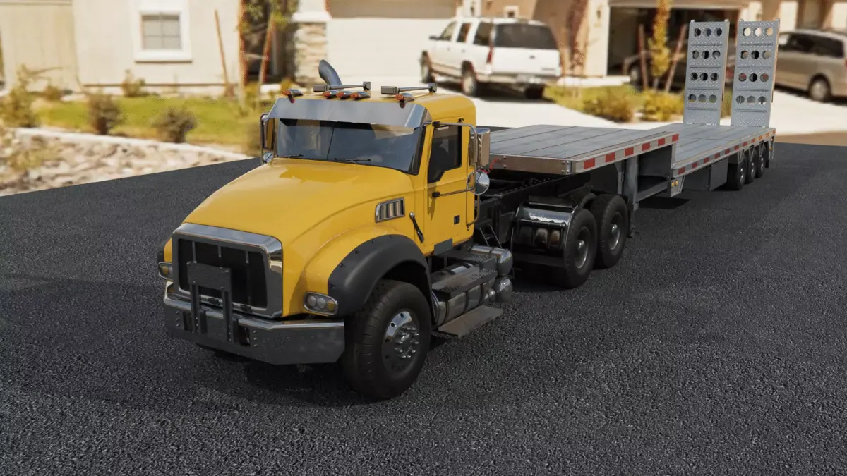 Truck with Step Deck Trailer Low-poly 3D model