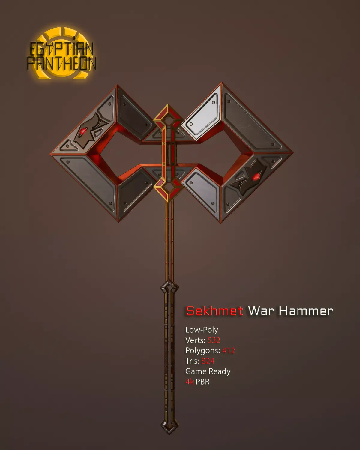 Egyptian Pantheon - Sekhmet War Hammer Low-poly 3D model