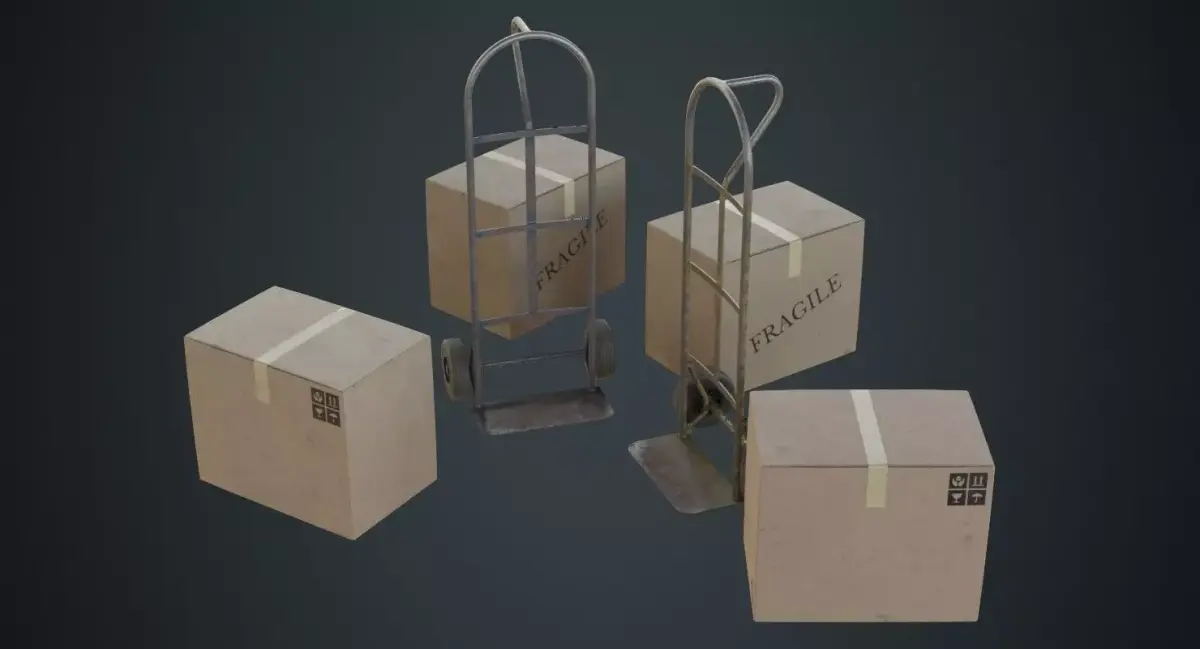 Hand Truck And Boxes 4B Low-poly 3D model