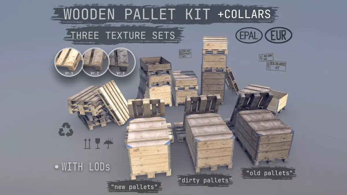 Cargo Wood Pallets Collars Cover EUR EPAL 3D Model Collection