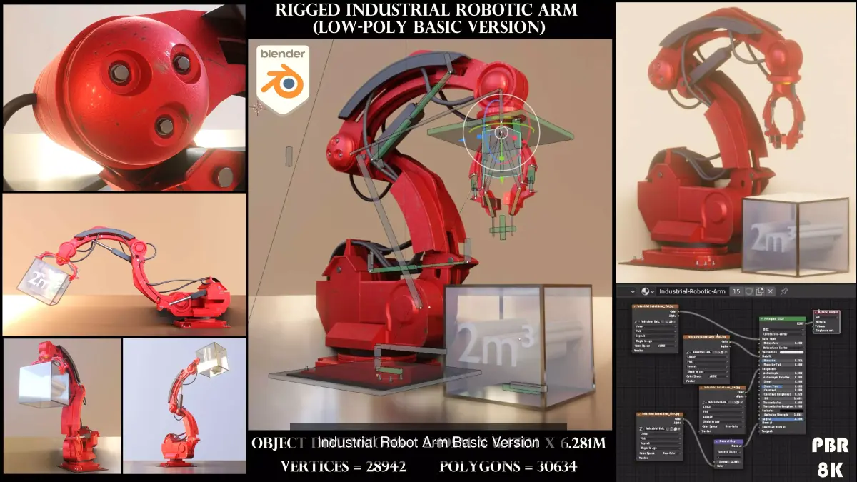 Industrial Robot Arm High and Low-Poly 3D Model Pack