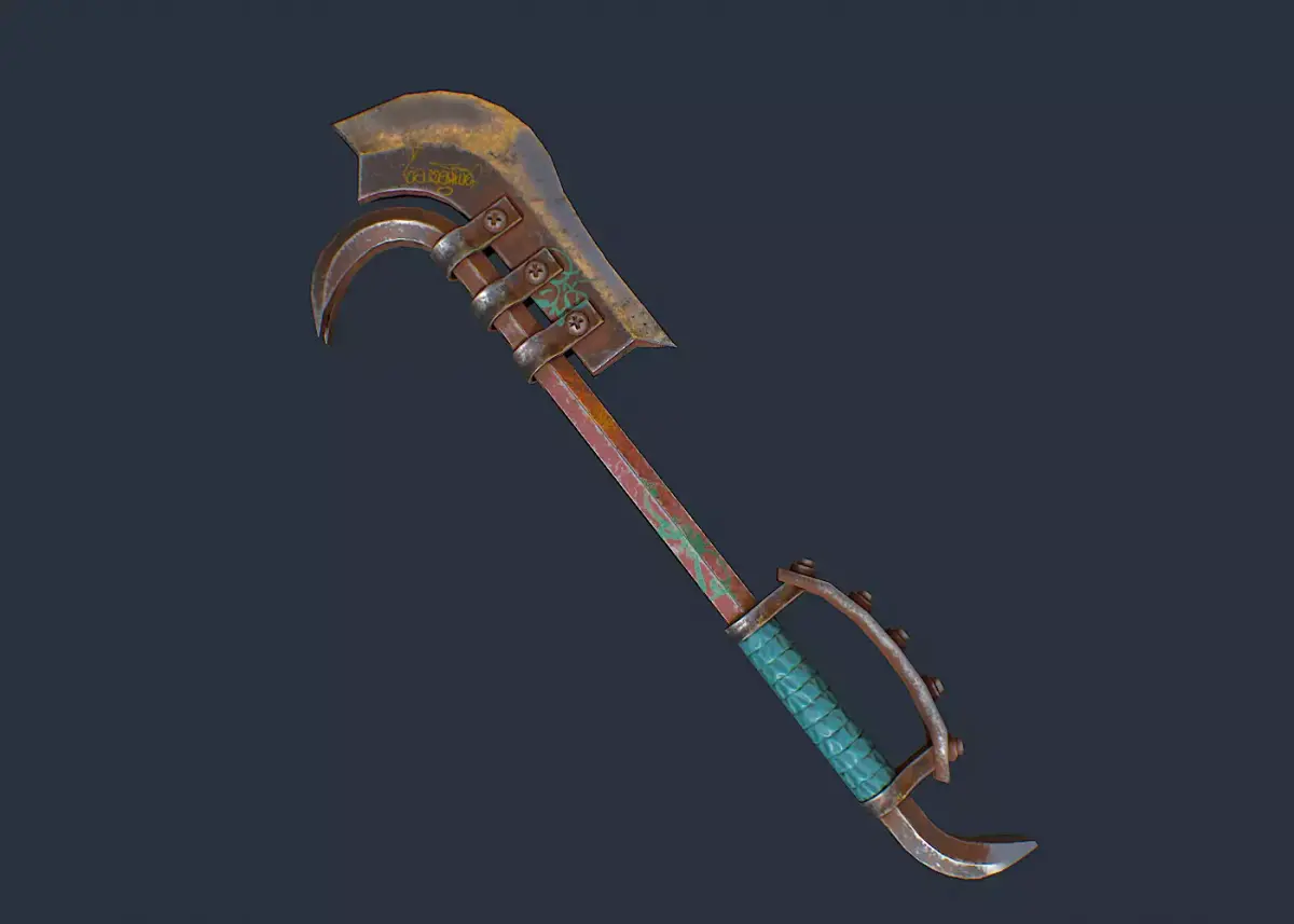 Crowbar rusty axe with handle Low-poly 3D model