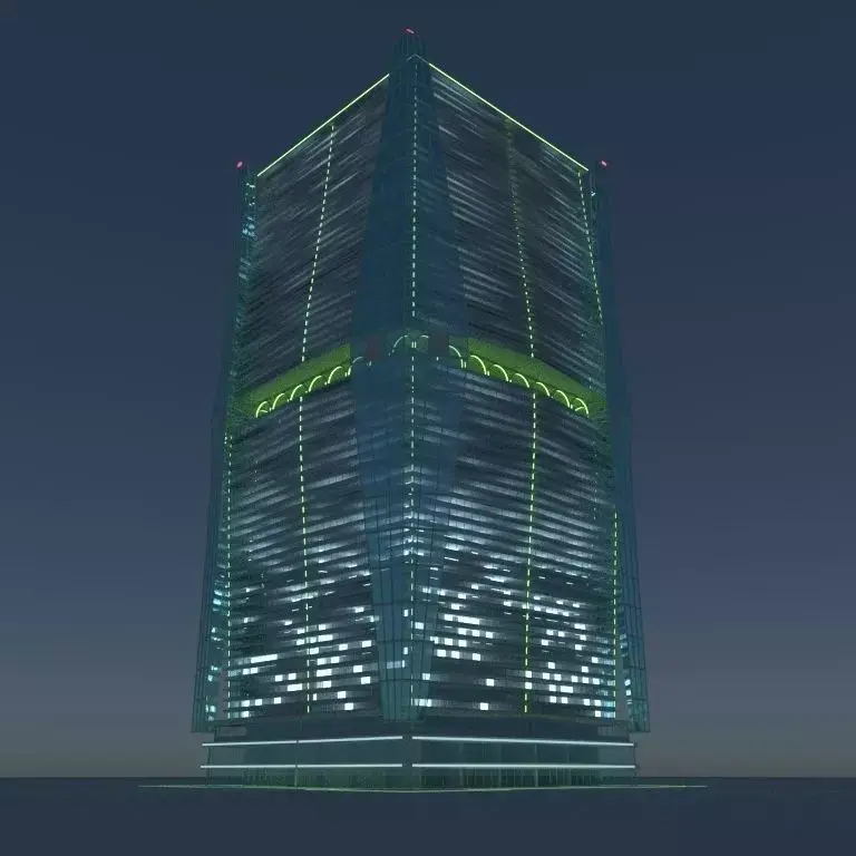 Sci-Fi 3 modern skyscraper at night 3D model