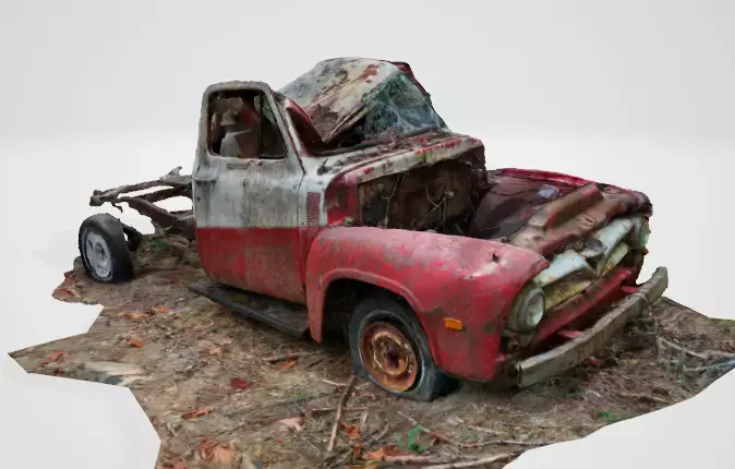 Old truck hit by tree 3D model