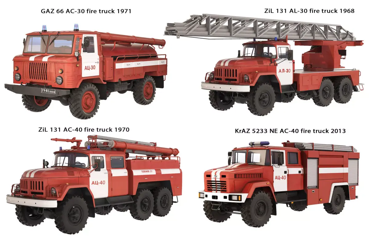Collection of fire trucks 3D Model Pack