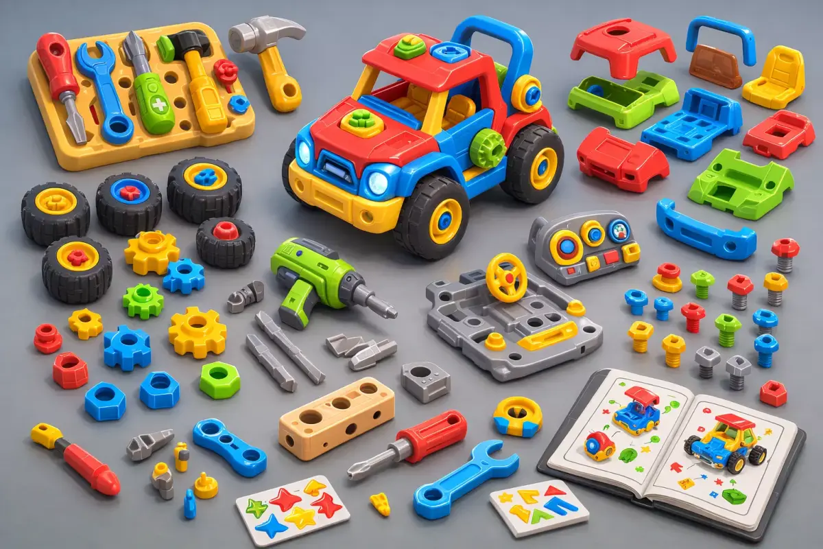 Cute Toy Train Assembly Kit  Modular Buildable Train with Tools  3D print model