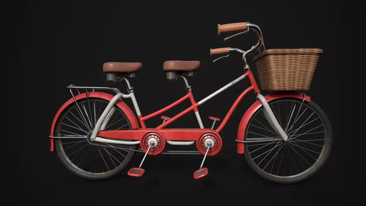Vintage Tandem Bicycle with Basket 3D model