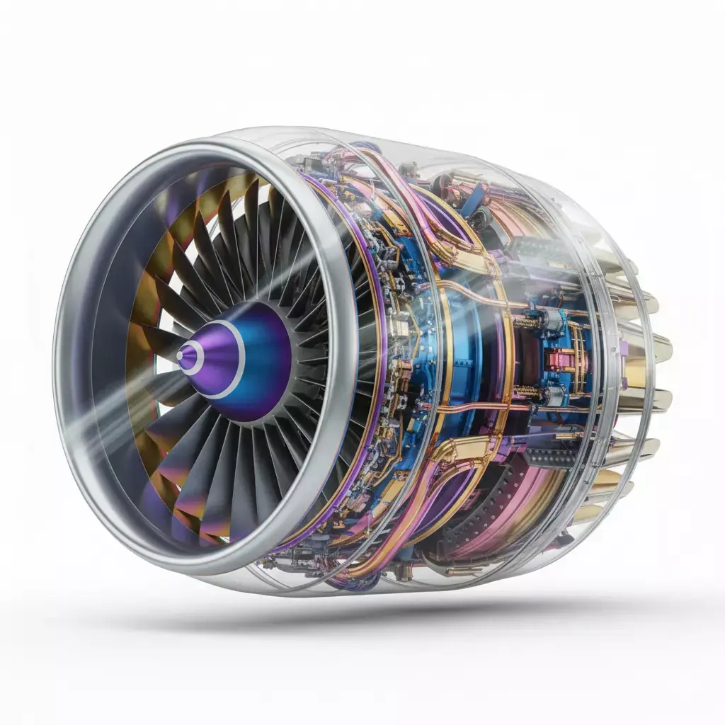 High-Tech Turbofan Jet Engine Low-poly 3D model