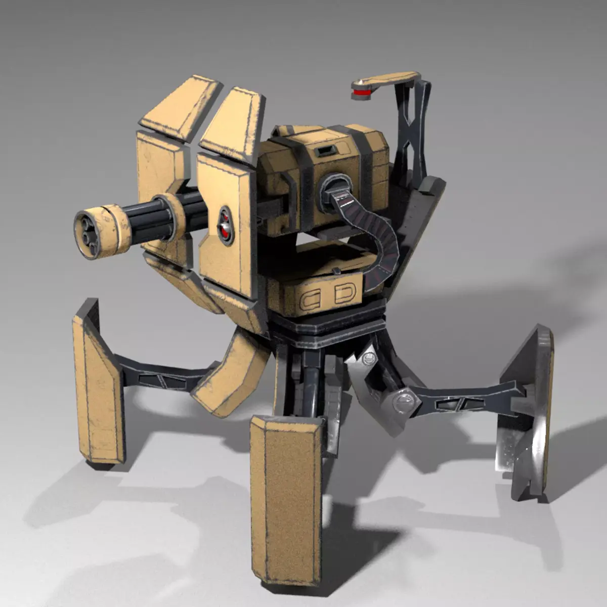 Military low-poly folding sentry gun with animation Free low-poly 3D model