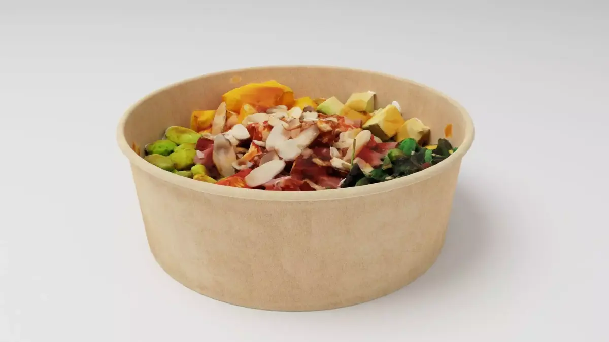 poke bowl lunch with tuna rice avocado mango seaweed algae 3D model