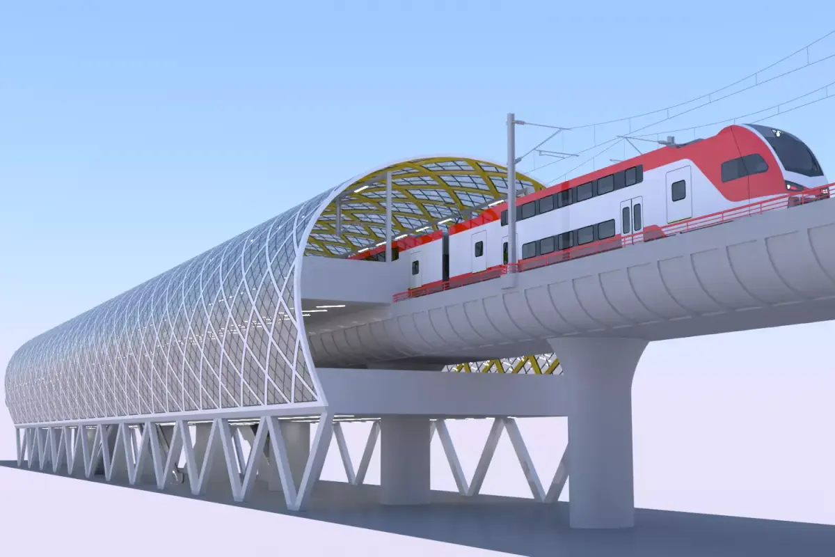 Elevated station with Stadler Kiss USA 3D model