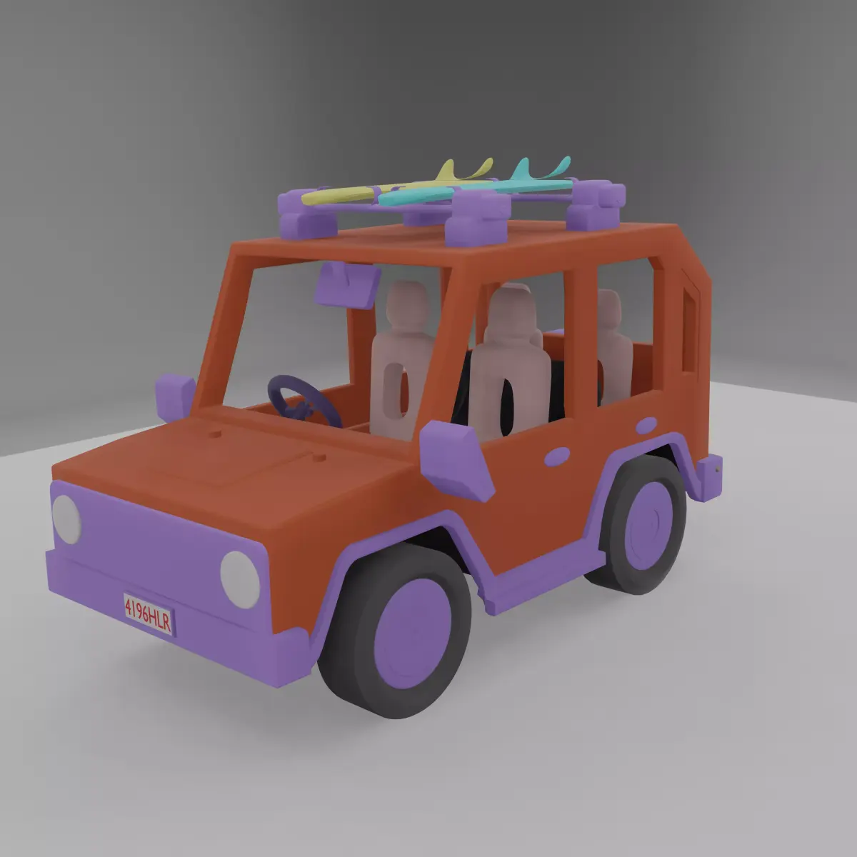 Low poly car toy with surfboards Free low-poly 3D model