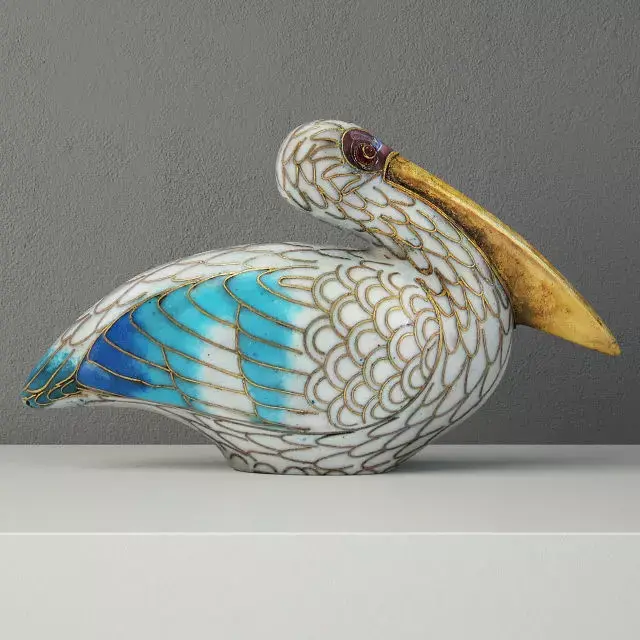 Cloisonne Pelican with Garnet Eyes 3D model