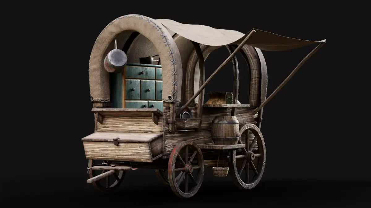 Wood old Wagon  Low-poly 3D model