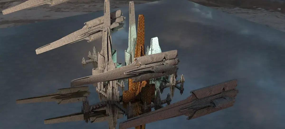 Space Fleet with Port City Kit bash 3D model