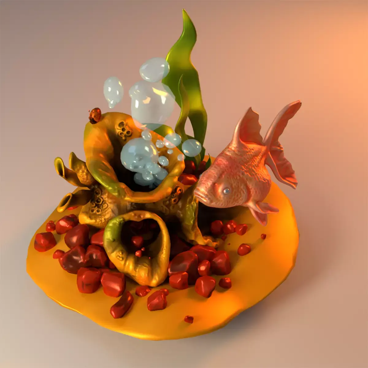 Goldfish Aquarium Low-poly 3D model
