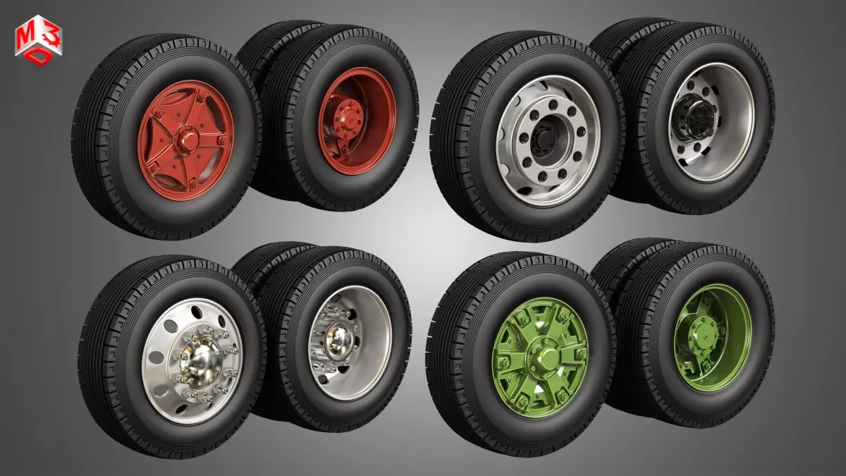 Trucks Tires and rims 4 in 1 3D Model Pack