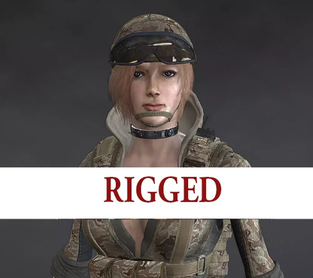 Female Soldier Rigged Low-poly 3D model