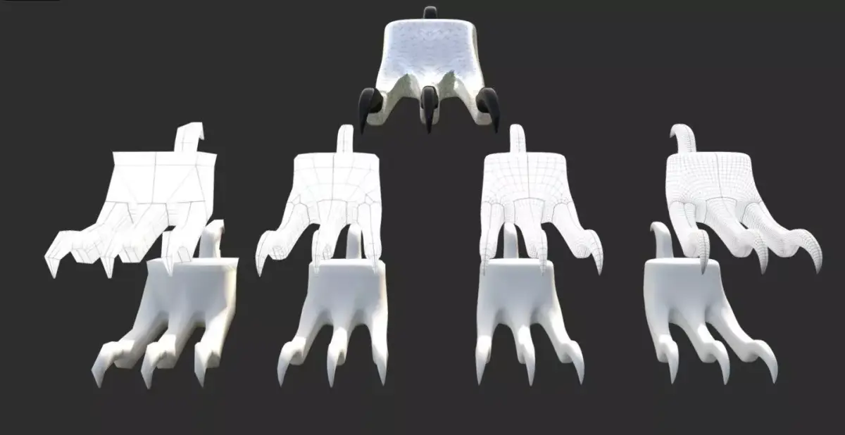 Adjustable Subdivision 4 Digit Talons Rigged Low-poly 3D model