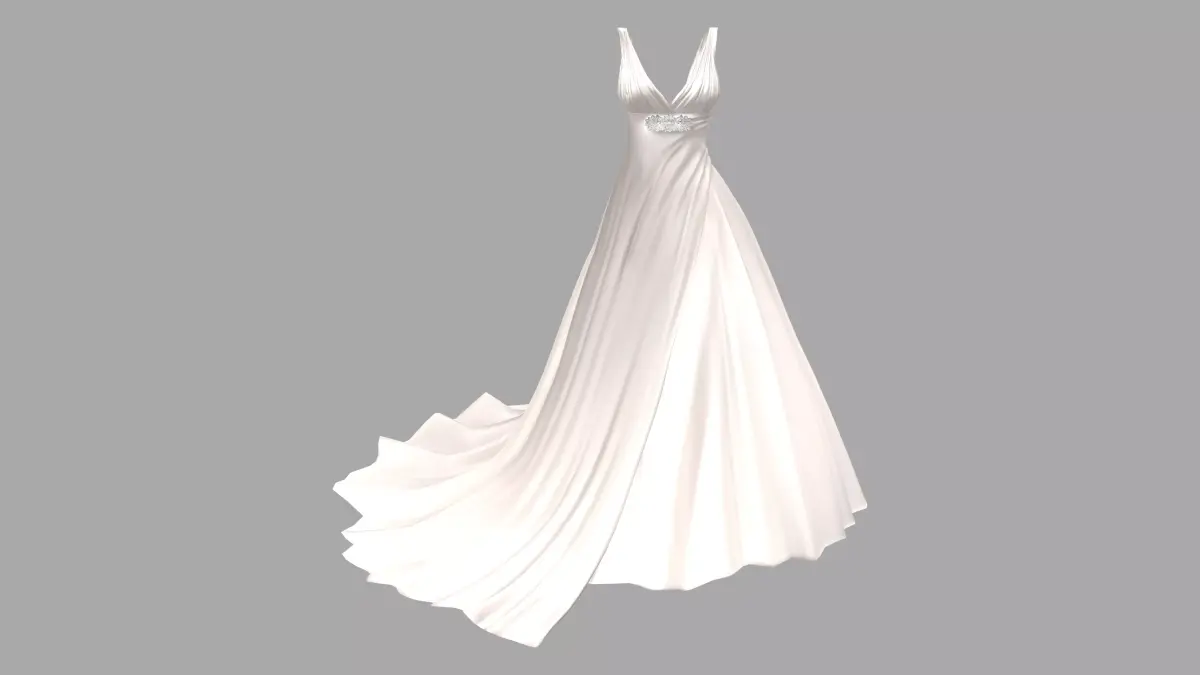 A Line Deep V Neck Corset Back Satin Ruched Wedding Dress Low-poly 3D model
