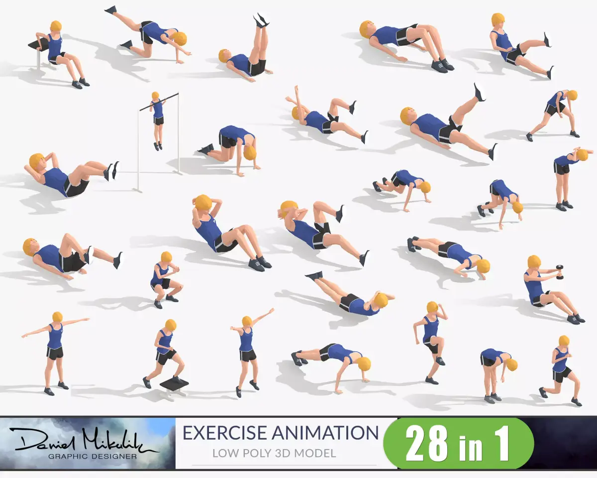 Exercise Animations Bundle Woman Low-poly 3D model