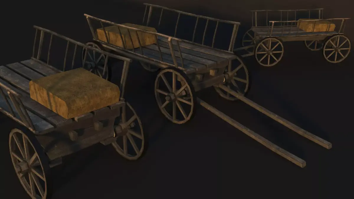 Old Horse Cart Low Poly 2 Texture Low-poly 3D model