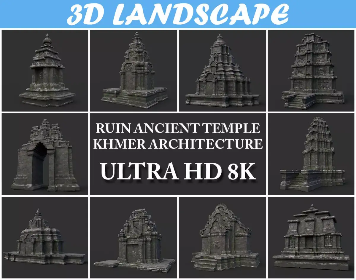 Ruin Ancient Temple - Khmer Architecture Pack B Low-poly 3D model