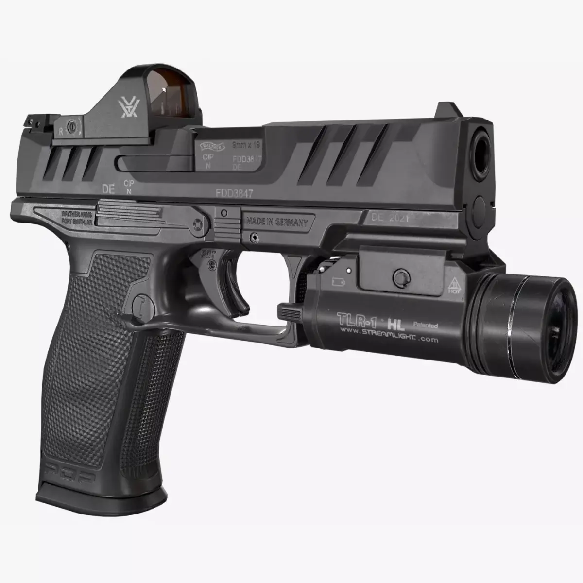 Walther PDP Fullsize with attachments Low-poly 3D model
