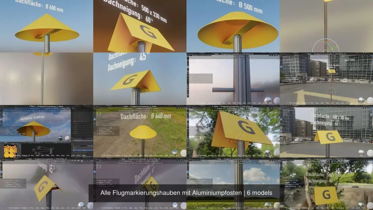 Alle Flugmarkierungshauben mit Aluminiumpfosten 3D Model Pack