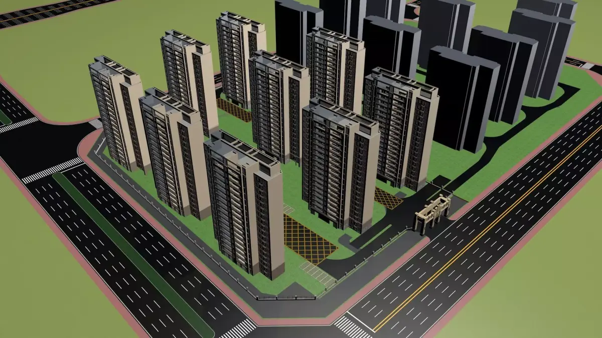 Buildings City building industrial park commercial housing 3D model V14