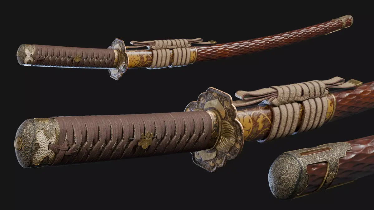 Katana Japanese Sword and Katana Stand - Game-ready Weapon Low-poly 3D model