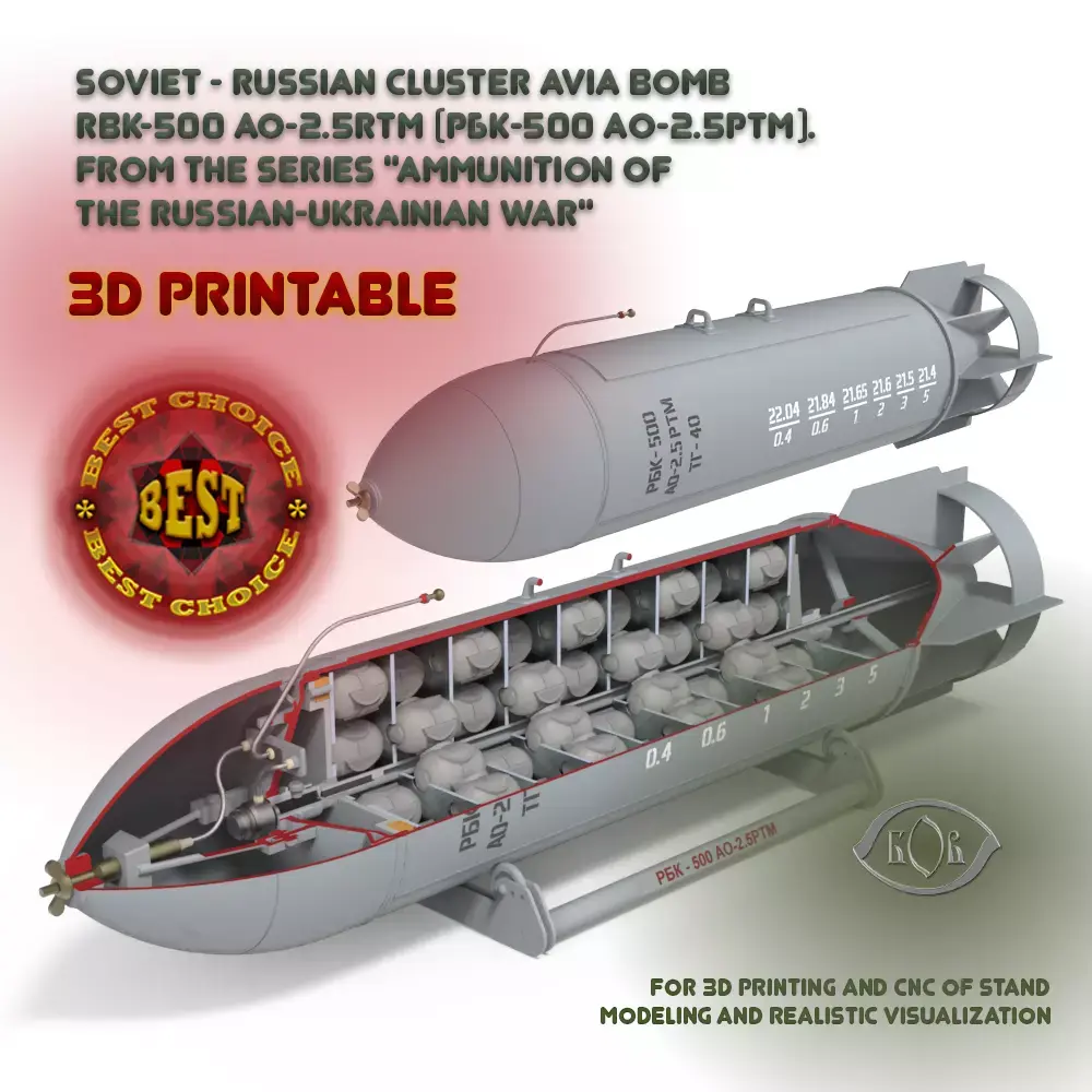 Cluster aviation bomb RBK 500  AO 2 5 RTM Moulage 3D printable  3D model
