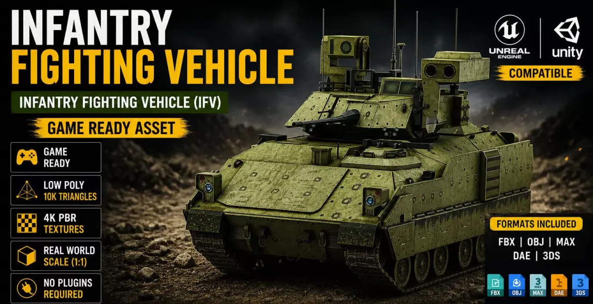 Infantry Fighting Vehicle Military Army Game Ready Low-poly 3D model