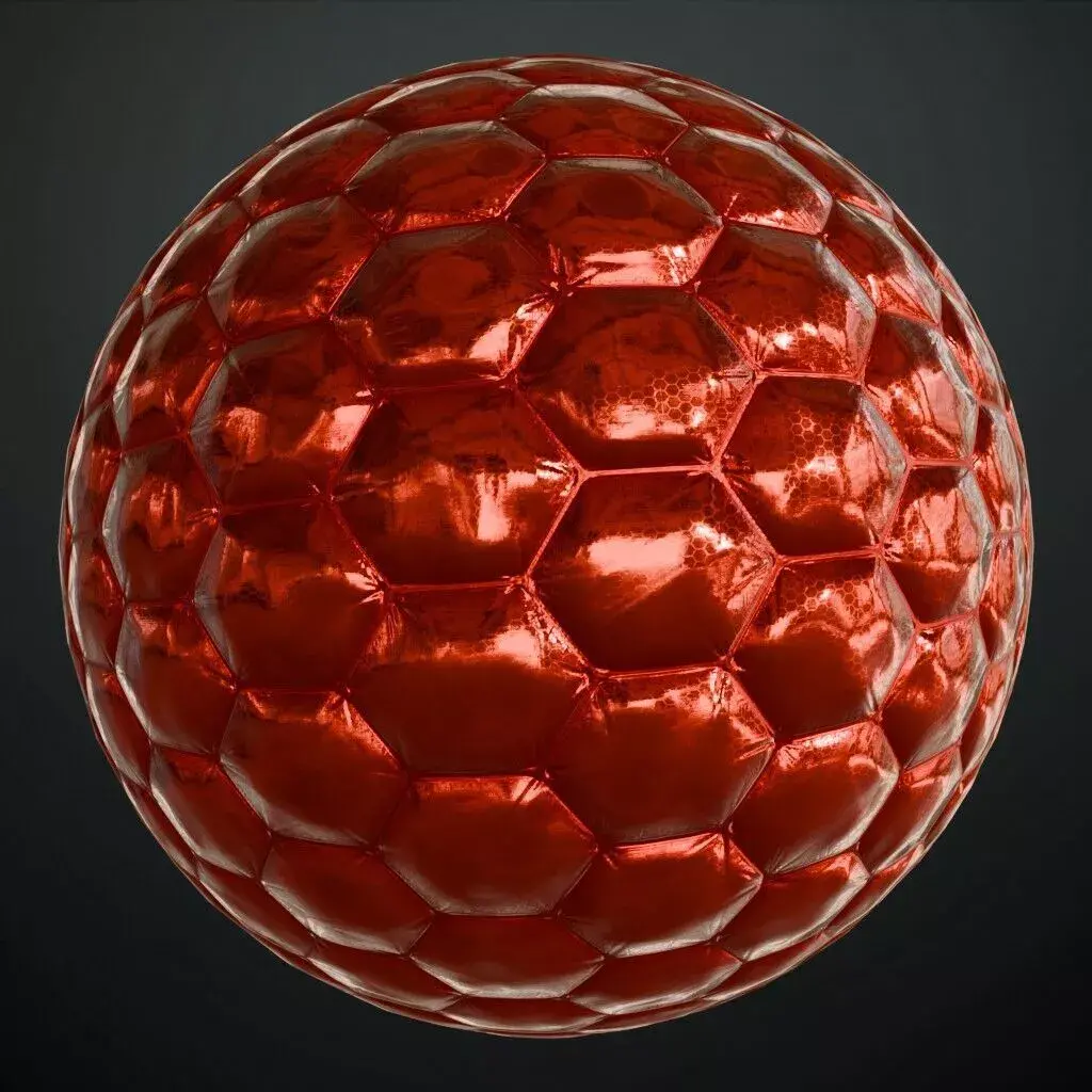 Red Sci Fi Padded Fabric Hexagon Pattern PBR Seamless Texture