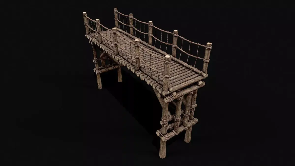 Modular Wooden Rope Bridge  Low-poly 3D model
