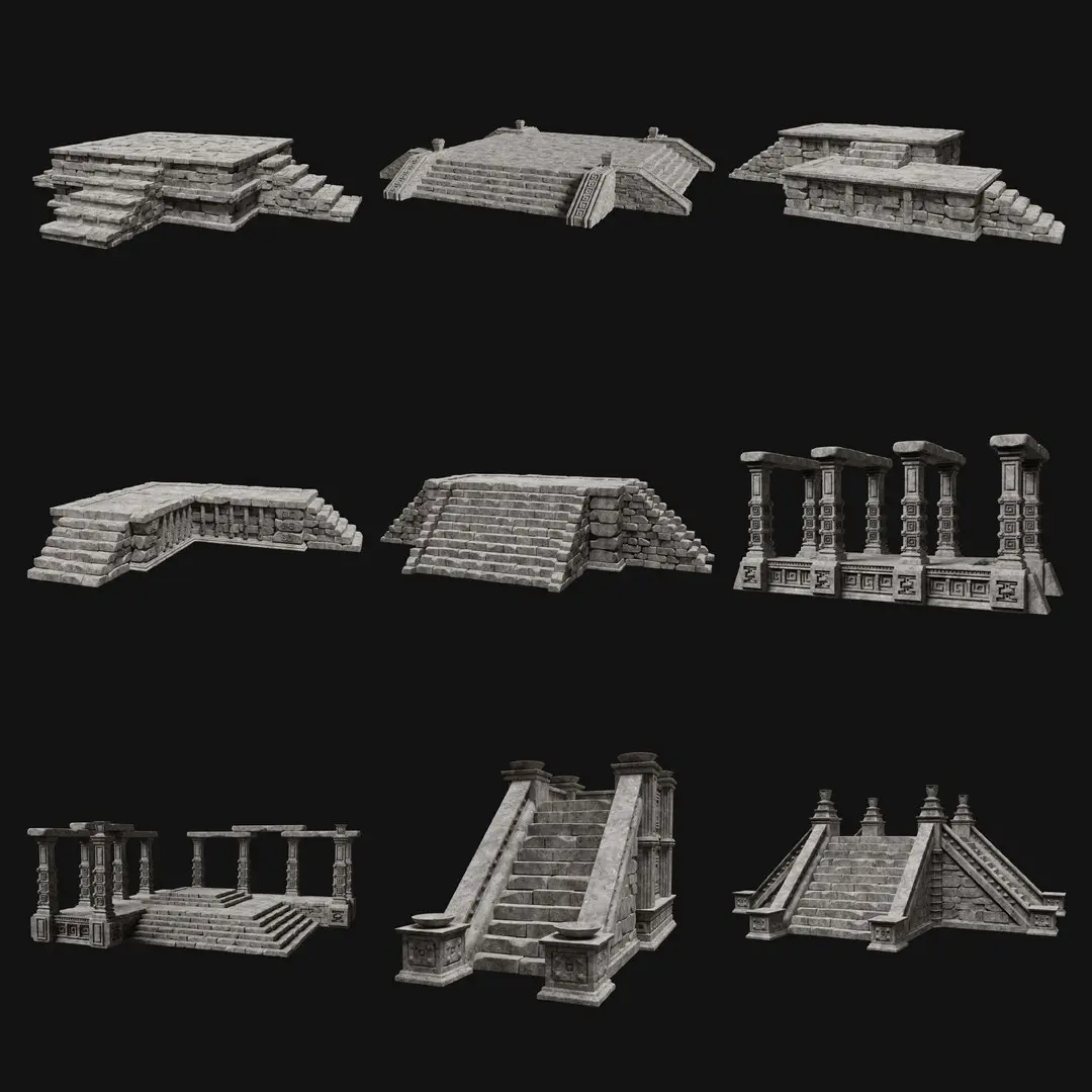AZTEC MAYAN INKA MESOAMERICA STONE PLATFORM STAIRS COLLECTION 3D model