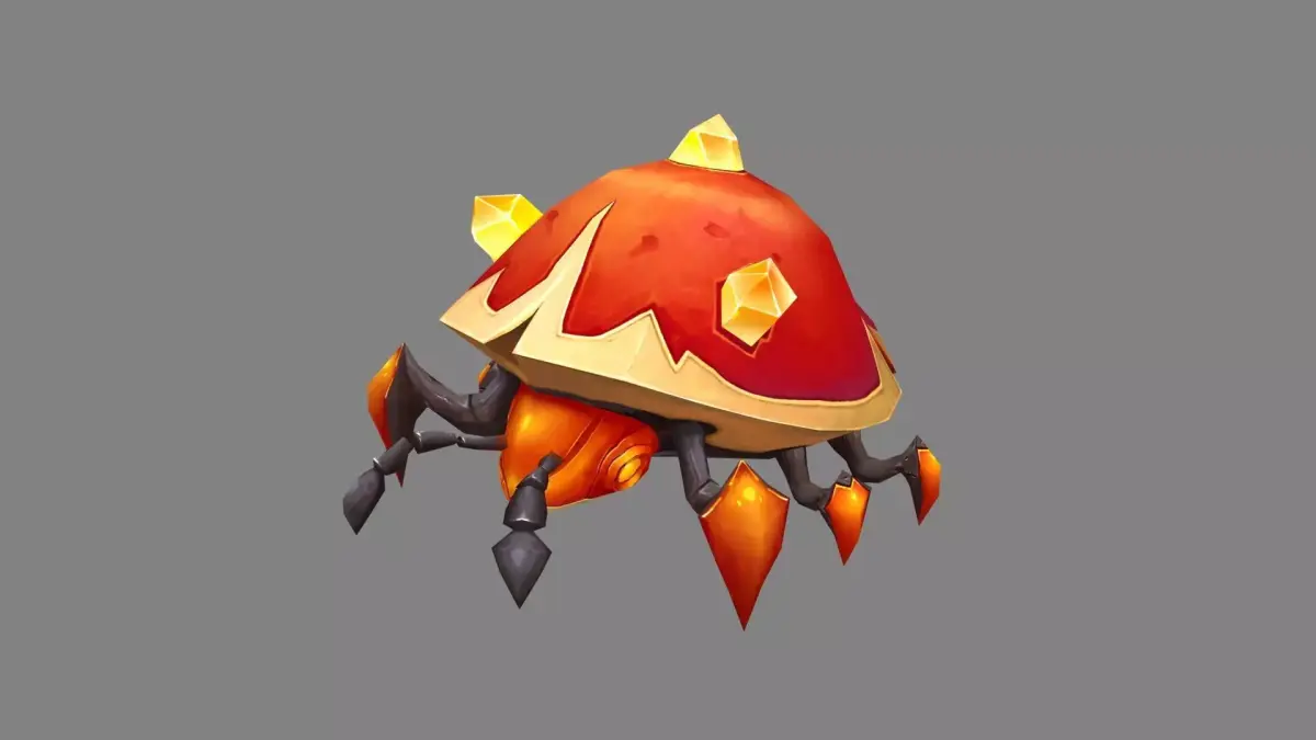 Cartoon yellow crystal beetle monster Low-poly 3D model