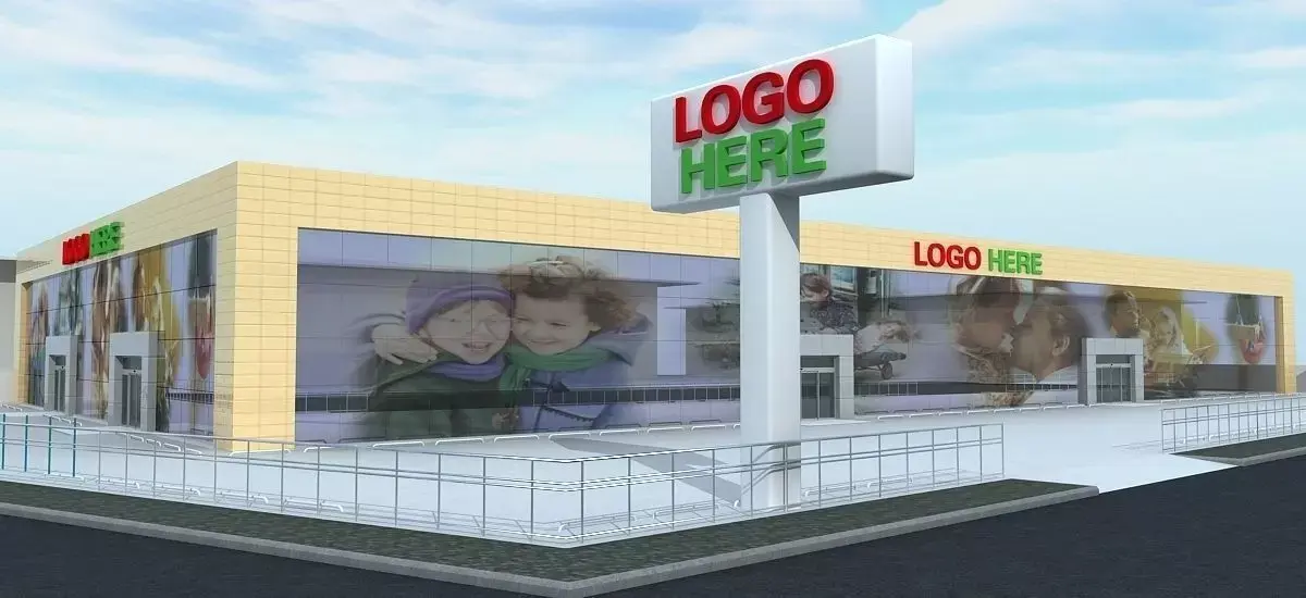 HYPERMARKET grocery store with sign on front 3D model