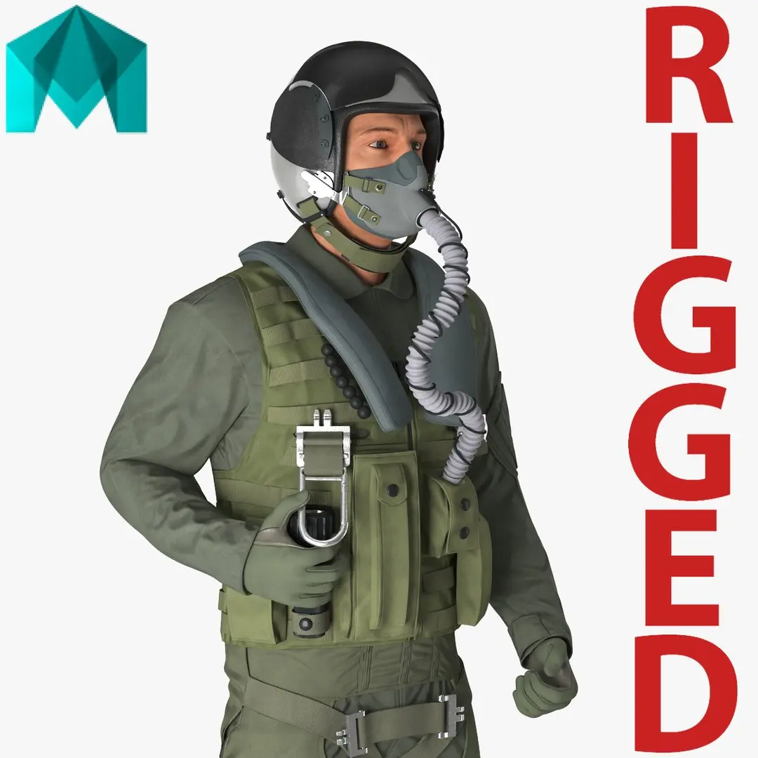 US Military Jet Fighter Pilot Rigged for Maya 3D model