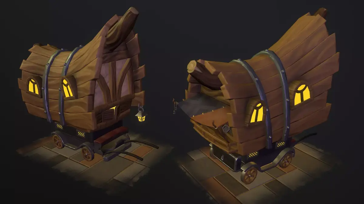 Stylized wagon Low-poly 3D model