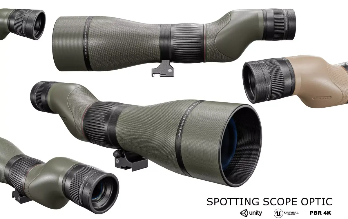 Spotting Scope Optic  3 Colors Low-poly 3D model