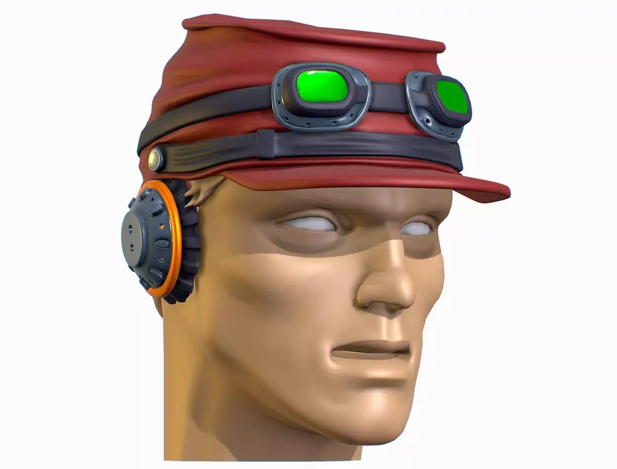 High Poly 3D model - Mans Head with a Cap and Headphones Low-poly 3D model