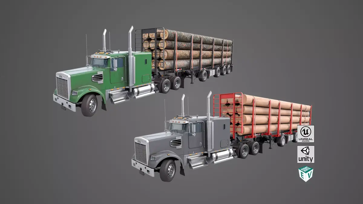 Truck 07 Log Trailer Generic Collection All PBR Unity Textures Low-poly 3D model