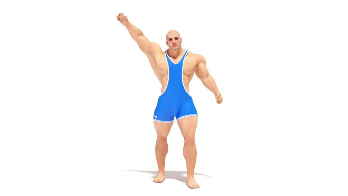 Athletic Male Victory Pose in Asics Blue Singlet 3D model