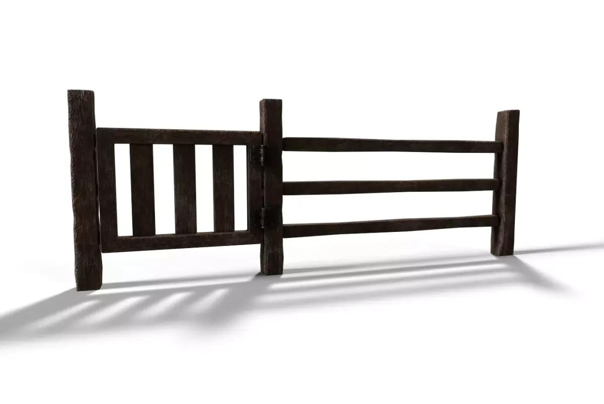 Modular Split Rail Fence for Environment Design with gate 3D model