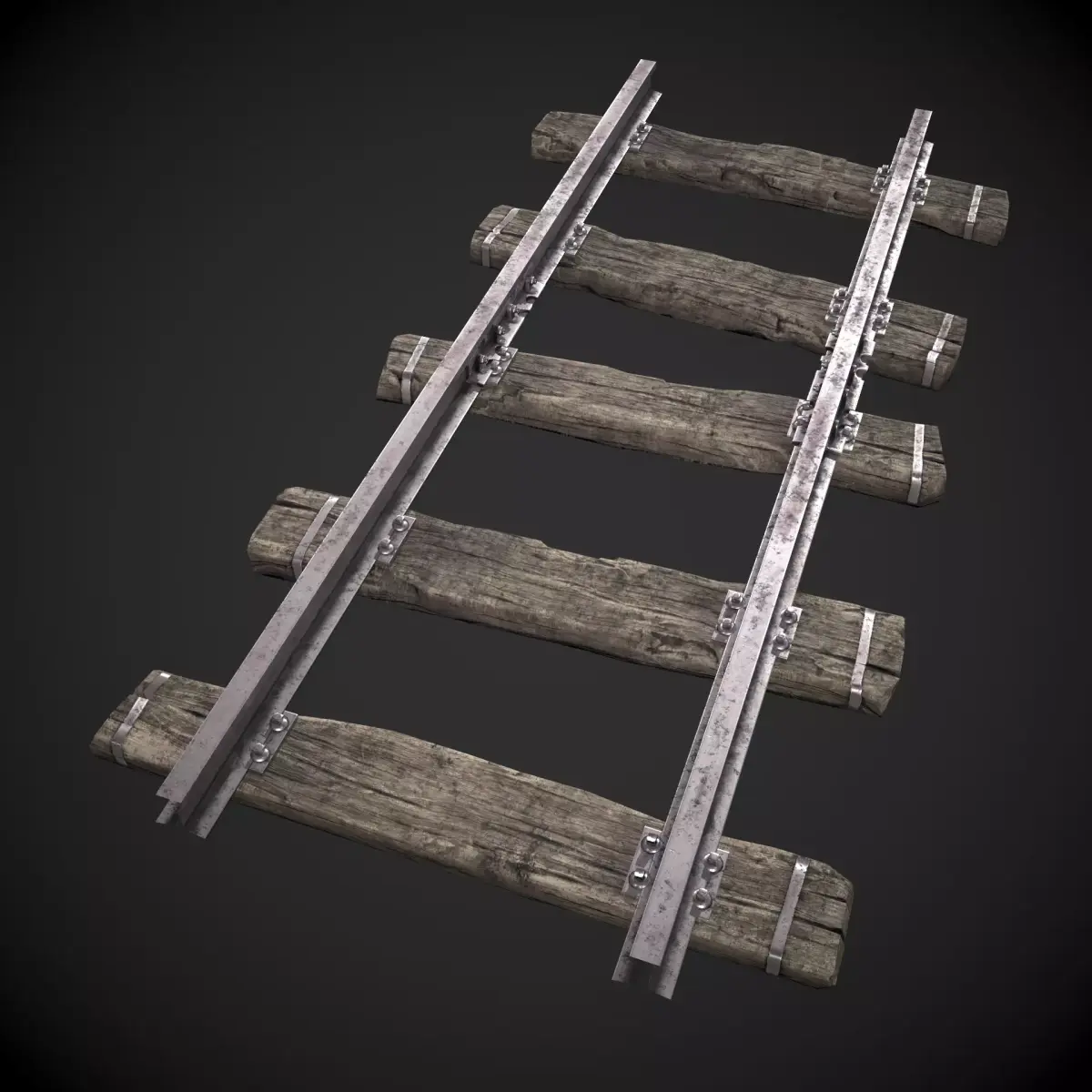 Wooden Railway Tracks Low-poly 3D model