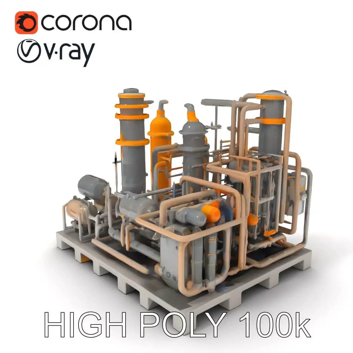 Industrial Processing Plant D Model Pack Low-poly 3D model