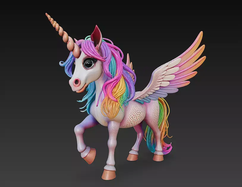Unicorn Rainbow Realistic 3D Model Basic - Low Poly Realistic  Low-poly 3D model