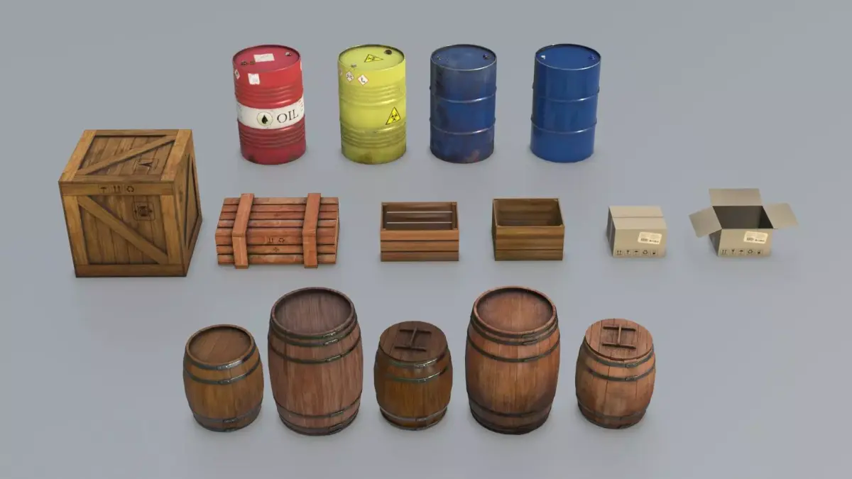 Boxes and Barrels Low-poly 3D model