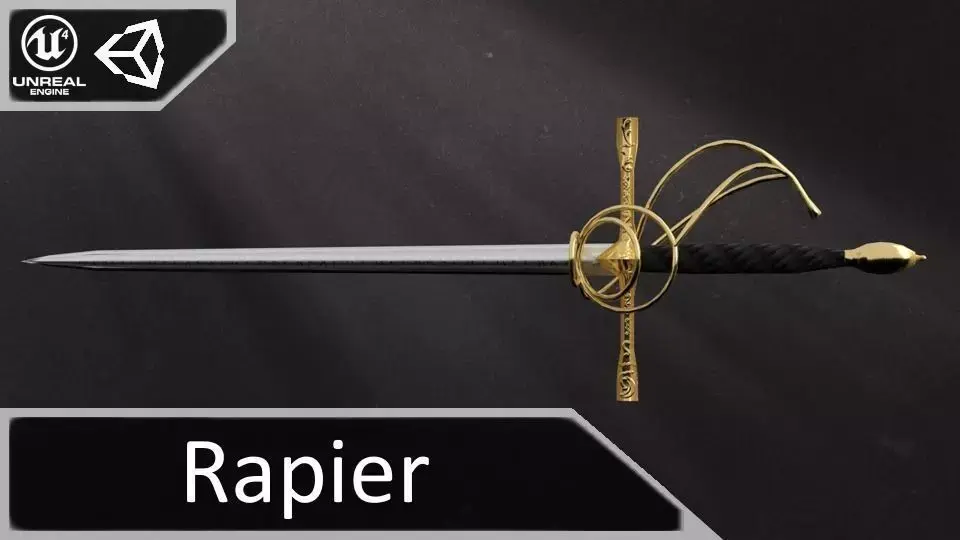 Golden Rapier Low-poly 3D model